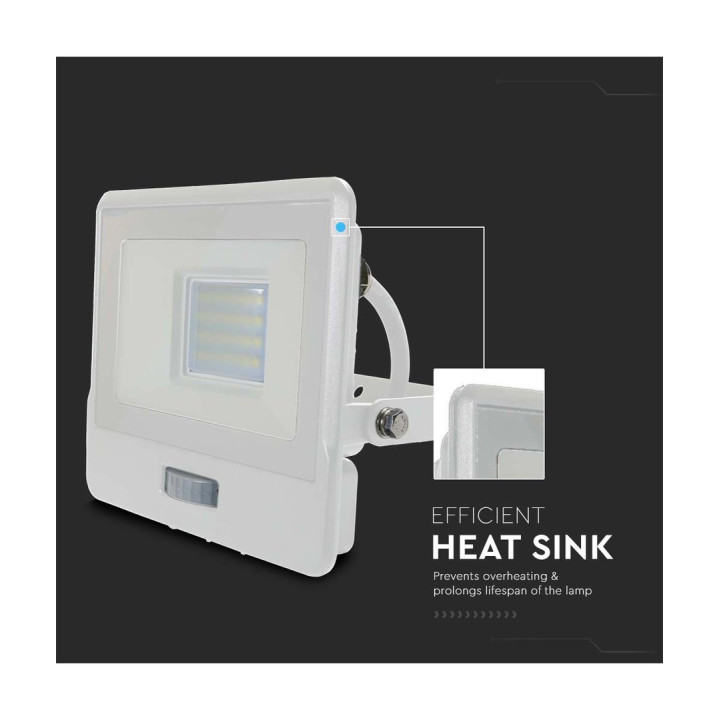 20W LED projektør med PIR sensor 4000K IP65 hvid