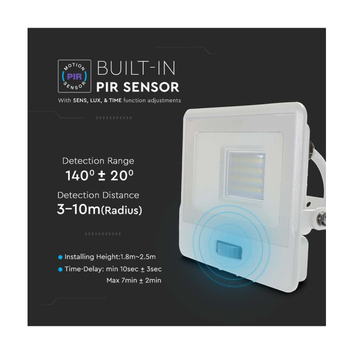 20W LED projektør med PIR sensor 4000K IP65 hvid