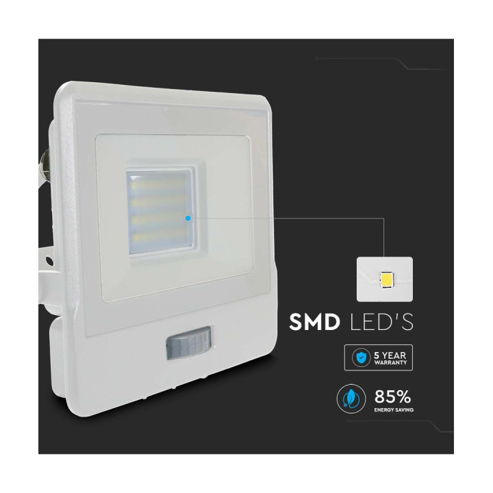 20W LED projektør med PIR sensor 4000K IP65 hvid