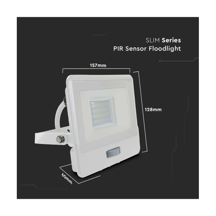 20W LED projektør med PIR sensor 4000K IP65 hvid