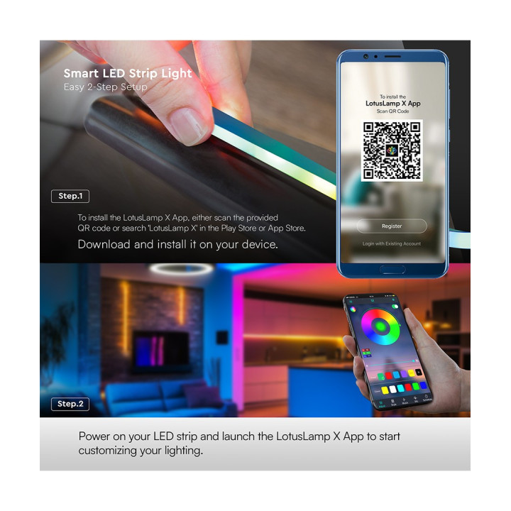 5m RGBIC Neon Flex LED-sæt med Bluetooth og fjernbetjening