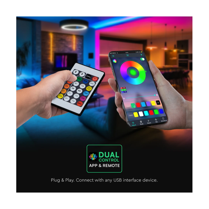 5m RGBIC Neon Flex LED-sæt med Bluetooth og fjernbetjening
