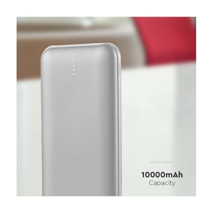 Powerbank 10.000 mAh 10W med LED-display – sølv