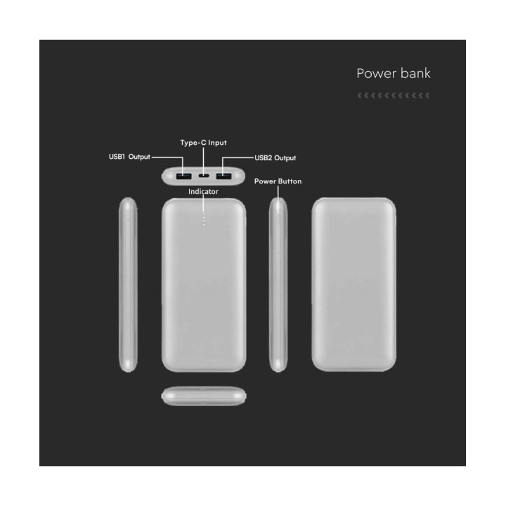 Powerbank 10.000 mAh 10W med LED-display – sølv