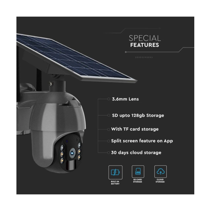 WiFi solcelle PTZ-kamera Full HD - V-Tac