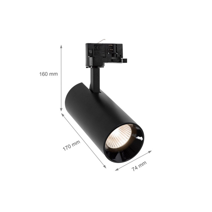 25W 3-faset RA80 skinnespot – Sort, To spredningsgrader | 3-