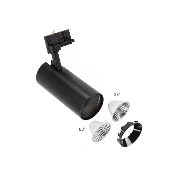 25W 3-faset RA80 skinnespot – Sort, To spredningsgrader | 3-