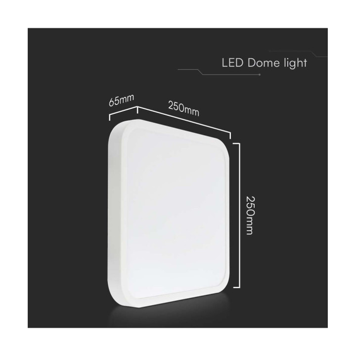 18W kvadratisk LED loftslampe 25 × 25 cm – IP44, hvid