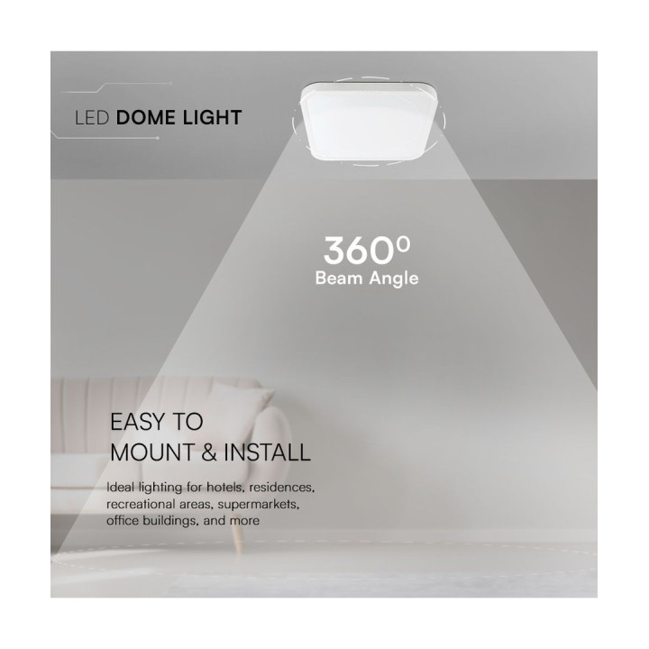 18W kvadratisk LED loftslampe 25 × 25 cm – IP44, hvid