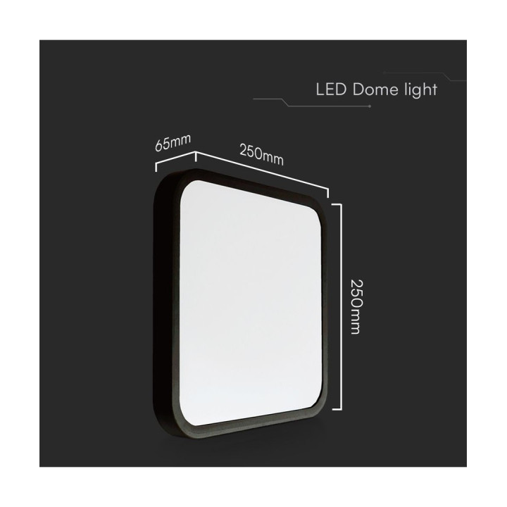 18W kvadratisk LED loftslampe 25 × 25 cm – IP44, sort