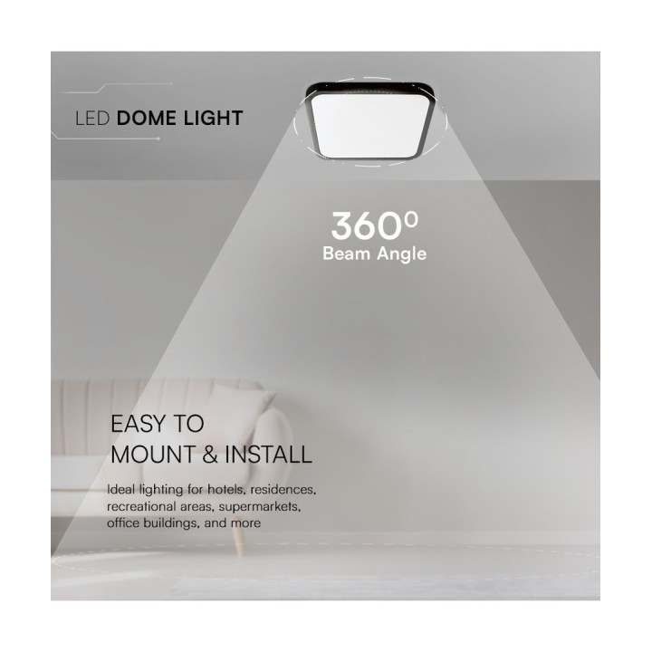 18W kvadratisk LED loftslampe 25 × 25 cm – IP44, sort