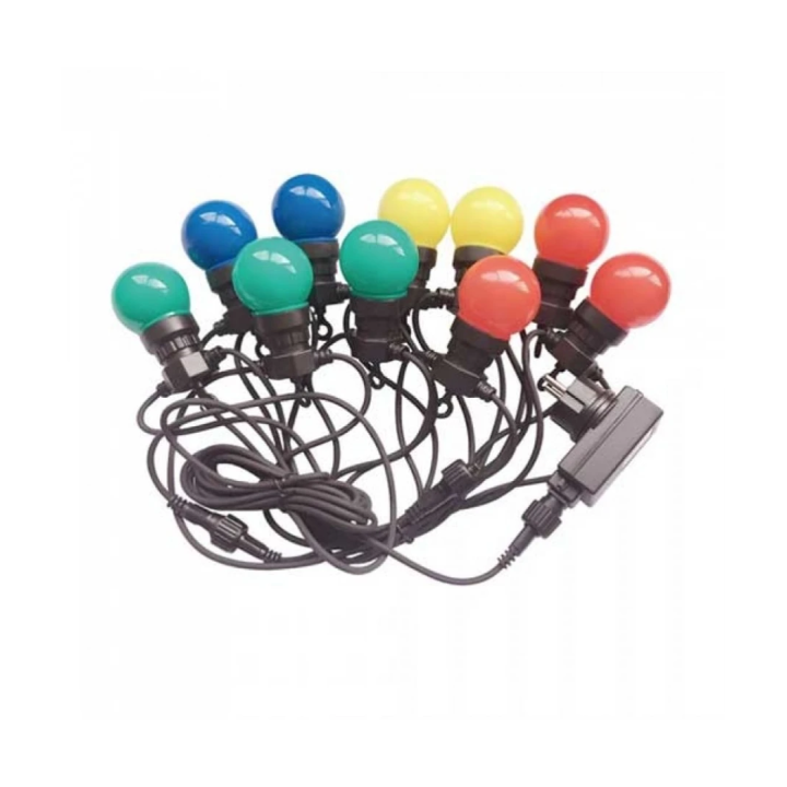 5 m RGB LED lyskæde med 10 farvede pærer - 5W, IP44