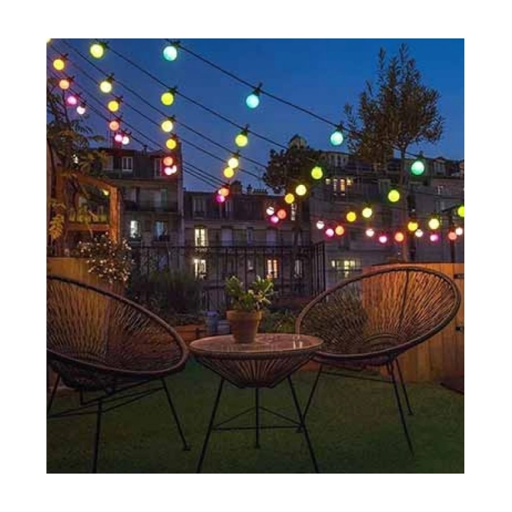 5 m RGB LED lyskæde med 10 farvede pærer - 5W, IP44