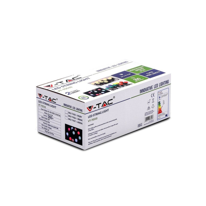 5 m RGB LED lyskæde med 10 farvede pærer - 5W, IP44
