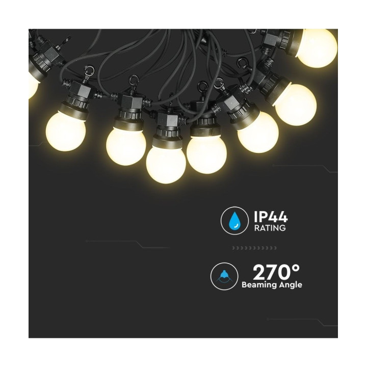 5 m LED lyskæde med 10 varm hvide pærer - 5W, IP44