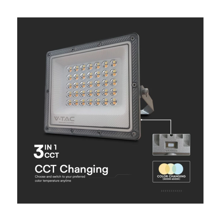 30W LED projektør med 3 lysfarver – grå, IP65